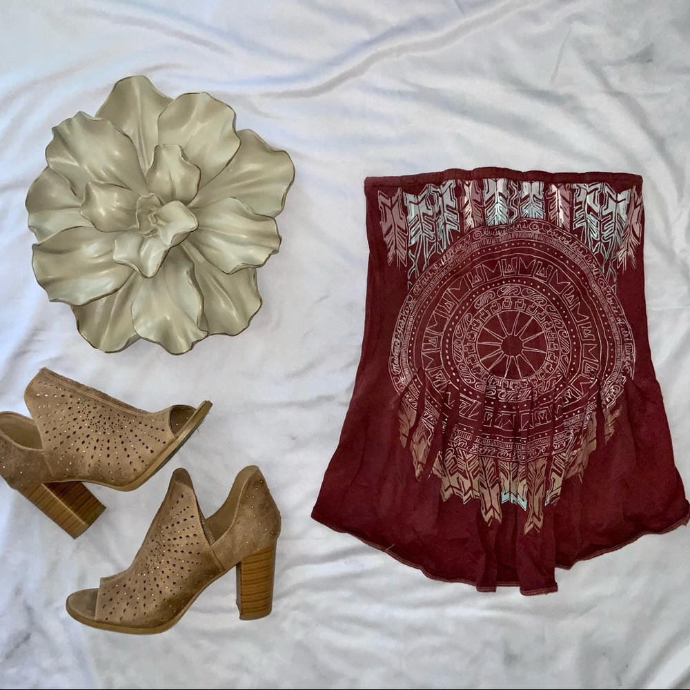GUESS Strapless Tribal Peplum Top